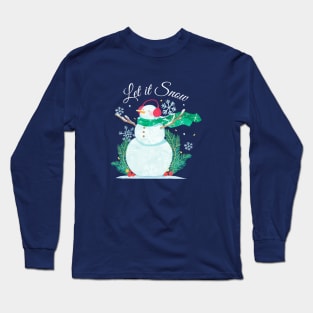 Christmas Edition "Let it Snow" with Snowman and Snowflakes Long Sleeve T-Shirt